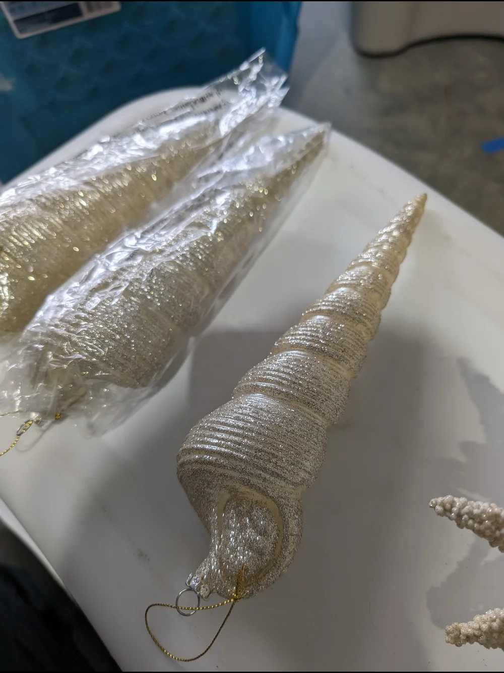 Pier 1 Gold Glitter Spiral Shell Holiday Ornament